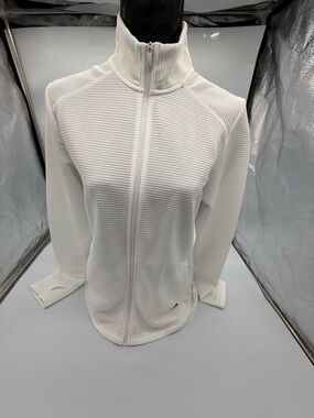 adidas White Full-Zip Ribbed Track Jacket